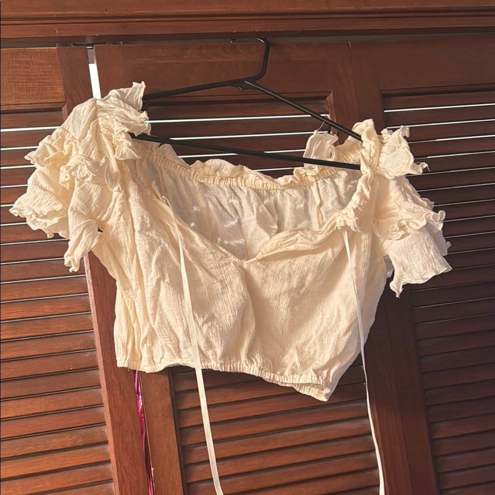 Cream Ruffled Women's Top